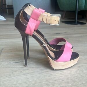 Gianmarco Lorenzi Pink and Brown Leather very high heel Sandals, Heels  38